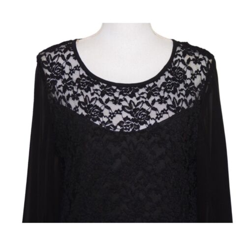 Abito donna Connected Apparel taglia 12 nero pizzo sovrapposto maniche chiffon elasticizzato - Foto 2 di 8