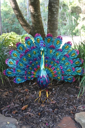 PEACOCK / Metal Garden Decor / Fanned Out Tail / all occasion gift/gorgeous. - Picture 19 of 19
