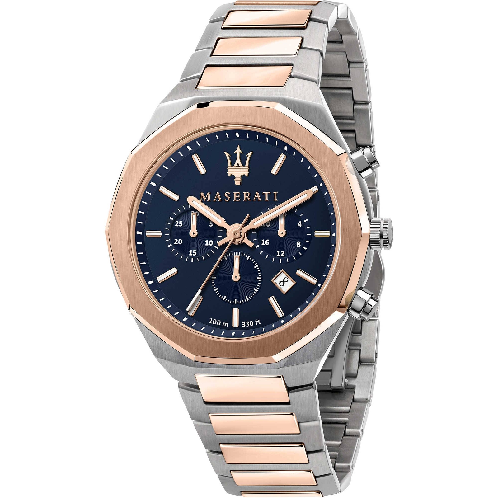 Maserati Style Chronograph Men's Watch R8873642002 Steel Rose Gold Blue