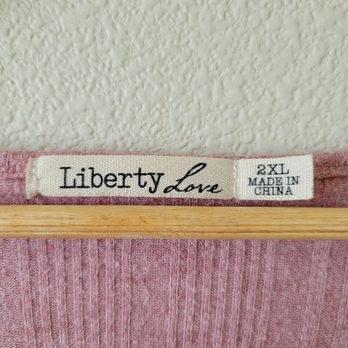 LIBERTY LOVE Pink Cropped Cardigan Size 2XL Y2K Ribbed Lettuce Trim Stretchy - Picture 7 of 8