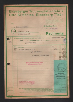 Eisenberg, invoice 1949, Otto Kirschten dry plate factory