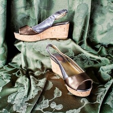 CIRCA JOAN & DAVID Bronze Silver Slingback Cap Toe Women Sandals Size 6.5 M
