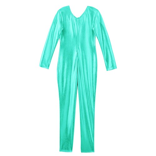 Girls Fitness Bodysuit Ballet Dance Gymnastic Leotard Zipper Glittery Unitard - Picture 38 of 43