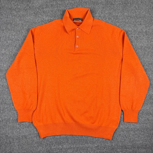 Vintage Loutie Pure Cashmere Sweater Men's XL Orange Collared Preppy Soft Casual