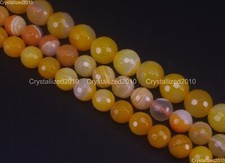 Faceted Natural Yellow Stripe Agate Gemstone Round Beads 6mm 8mm 10mm 15.5''