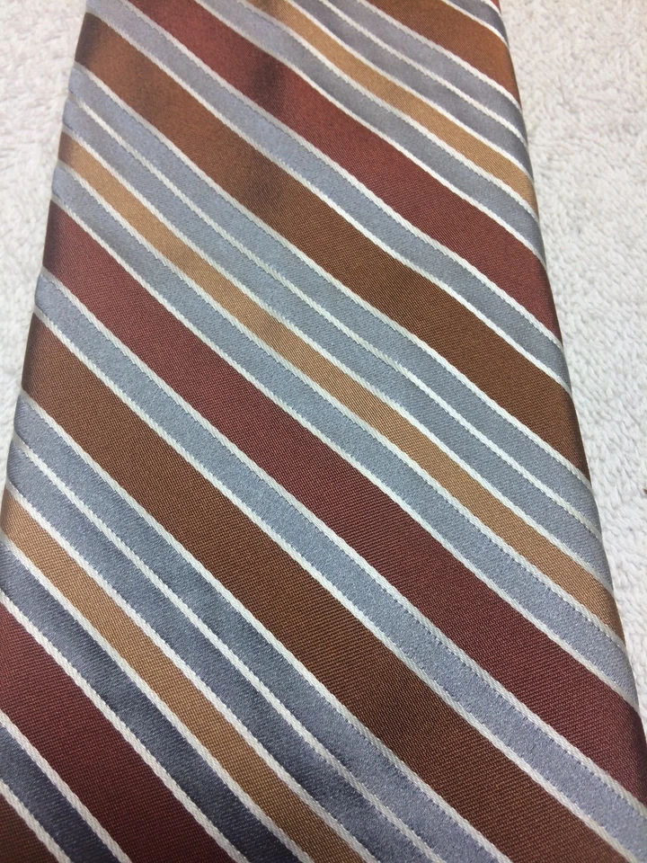 CLUB ROOM CORBATA HOMBRE MARRÓN NARANJA GRIS RAYAS 4 X 62 EXTRA LARGA Foto 3 de 4