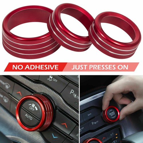 3pcs AC Radio Switch Trim Ring Knob Cover for Dodge Challenger/Charger 15-20 RED - Picture 3 of 12
