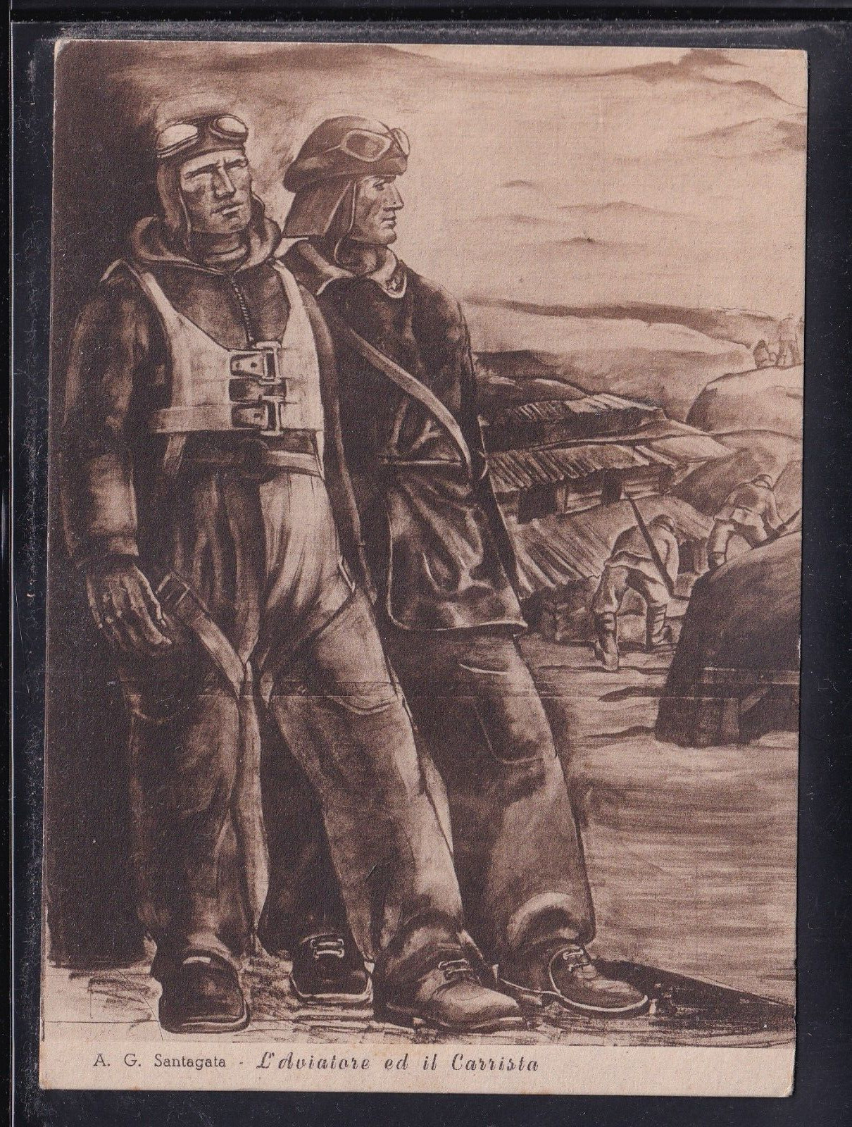 Cartolina L'Aviatore ed il Carrista illustratore Santagata Invalidi Guerra K4286