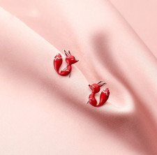 Tiny Silver Red Fire Fox Stud Earrings