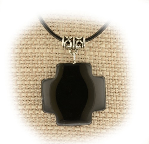 Black Onyx Necklace Unisex Artisan Cross Pendant Protection Power Jewelry - Picture 2 of 7