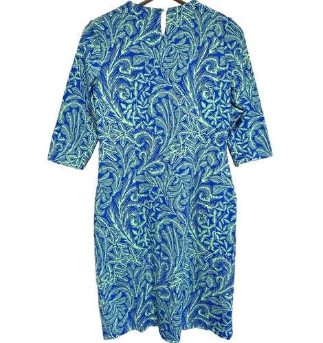 J. McLaughlin Palmenmuster Kleid Damen S? Catalina Tuch blau grün 1/2 Arm - Bild 1 von 11