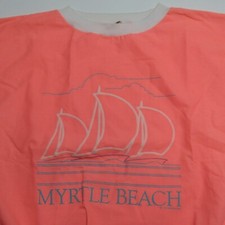 VINTAGE 80s Myrtle Beach Pullover Shirt Thin Neon Peach Sail Beach Souvenir Fun