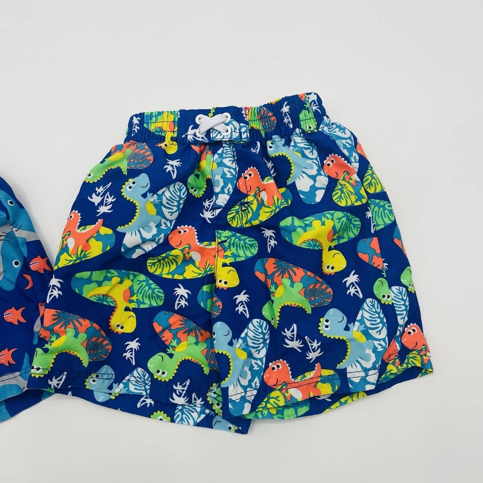 OP Infant Boys Size 12 Months Lot of 2 Swim Trunks Shark & Dinosaur Print 2120 - Image 3 of 4