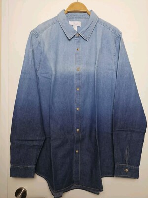 21 Men, Jeans Hemd, Button Up, Gr. L, Ombre, Baumwolle, Neu