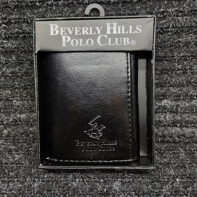 Beverly Hills Polo Club Trifold Wallet Black Faux Leather Wallet for