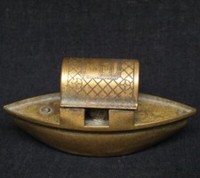 4 Inch Old Chinese Bronze Carved Buddha Boat Form Water Drop Gift Collection
