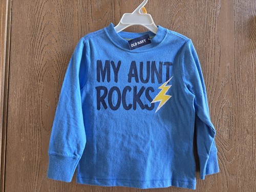 NWT Size 3T Old Navy My Aunt Rocks blue long sleeve shirt - Picture 1 of 2