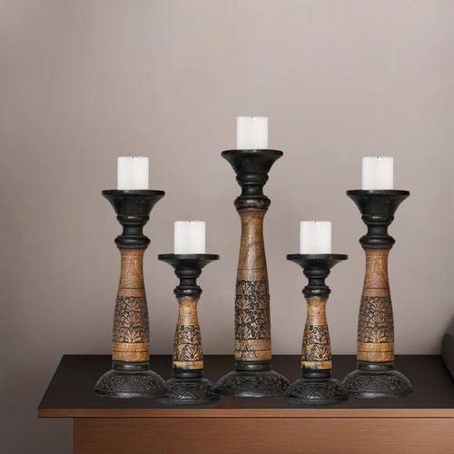 Handmade Eco-Friendly Black Wash Mango Wood Set Of Five Pillar Candle Holder BBH - 第 7/22 張圖片