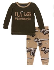Kickee Pants Pajama Set in Tannin Future Paleontologist Size 14 NEW