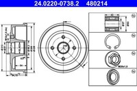 2X ATE 24.0220-0738.2 Bremstrommel FüR Opel