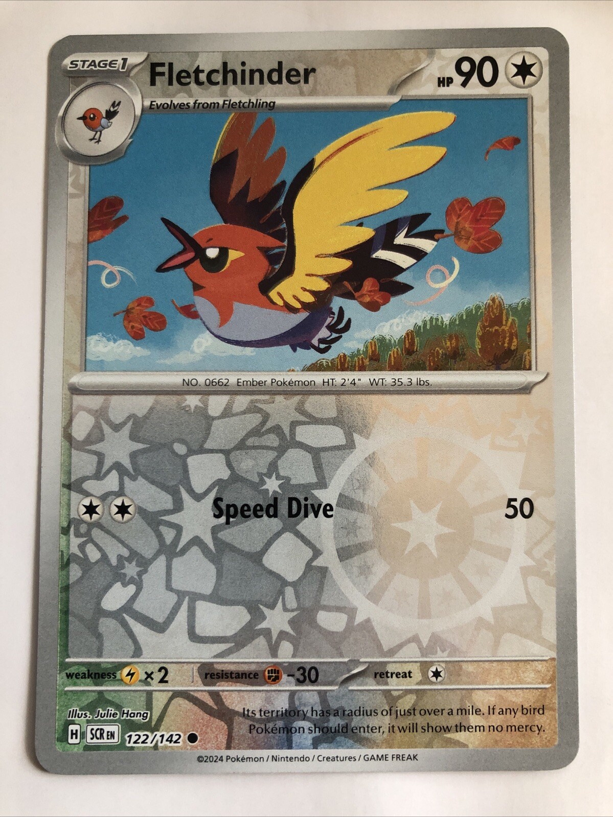 Pokémon TCG Stellar Crown Fletchinder Reverse Holofoil 122/142 NM