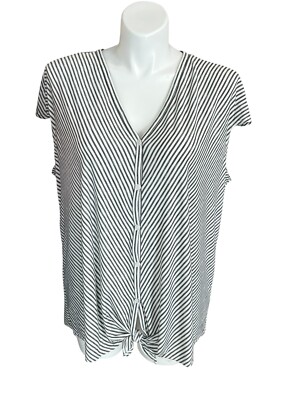 NWT Women's 3x Max Studio Striped Sleeveless Button Up Top Rayon Blend MSRP $68