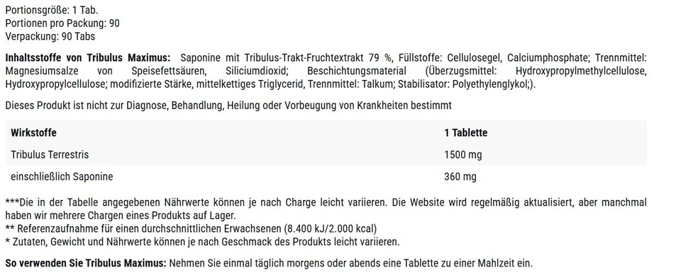 BioTechUSA Tribulus Maximus (Tribulus Terrestris) 1500mg 90 Tabs Testo-Booster - Bild 2 von 2