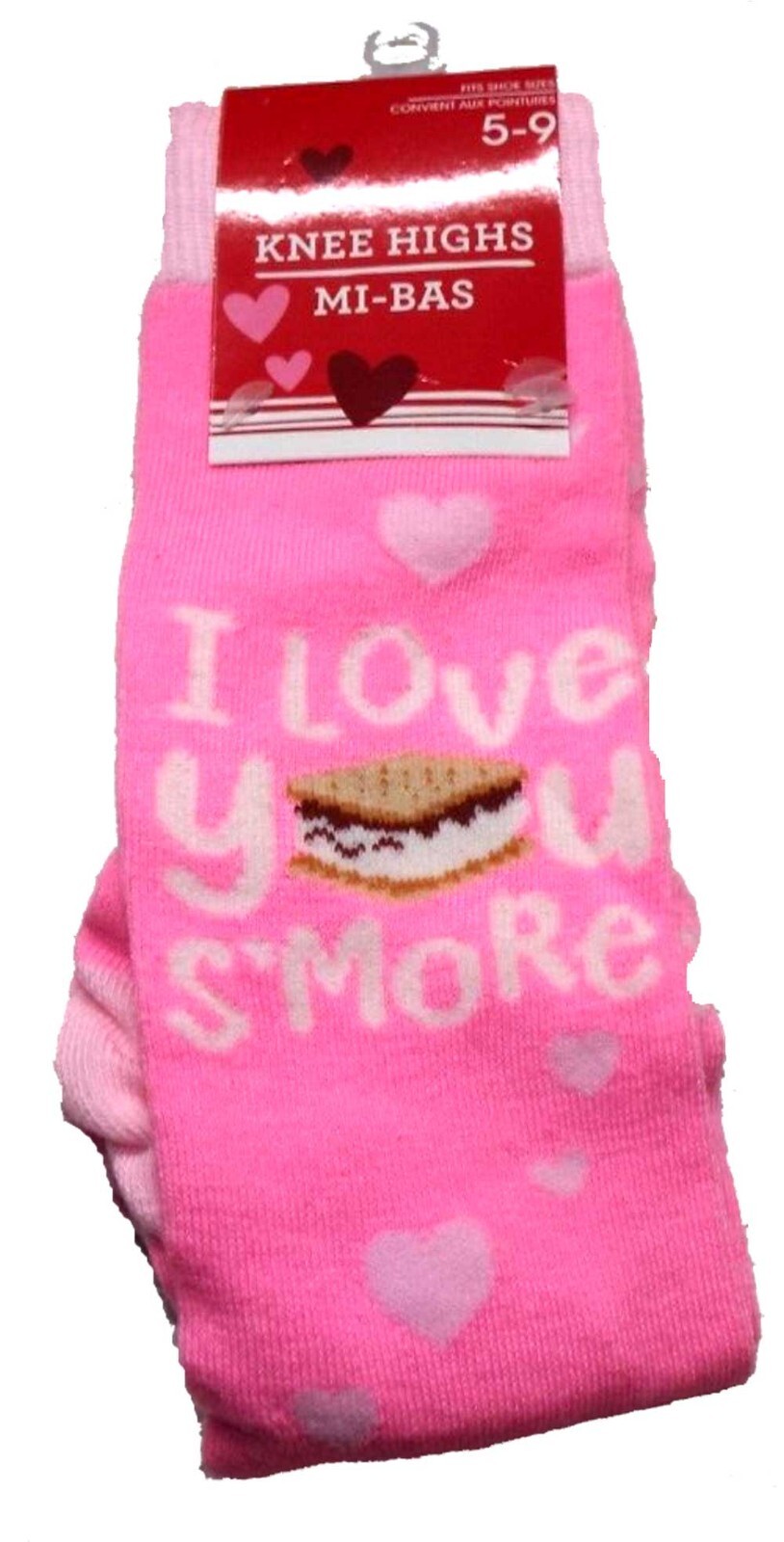 PONY Funky novità rosa caldo I LOVE YOU S'MORE Calze al ginocchio casual divertimento tema food hearts