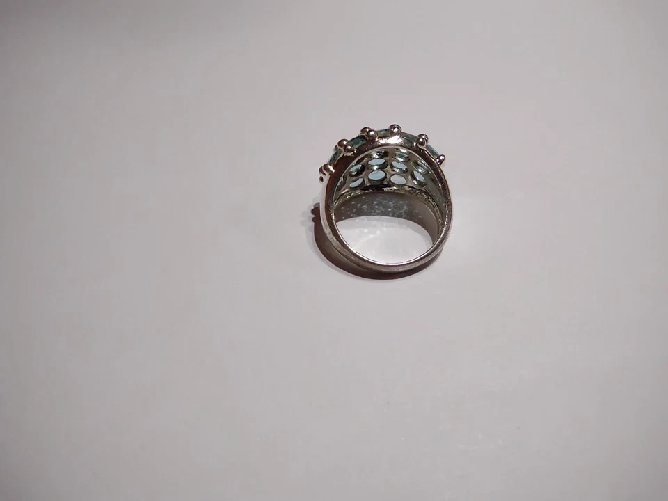 ANILLO ESTILO ANTIGUO PLATA ESTERLINA 925 TOPACIO AZUL CIELO NATURAL TALLA 6,5 Foto 3 de 4