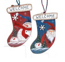 Wood Christmas Snowman or Santa Stocking Welcome Sign Holiday Decor