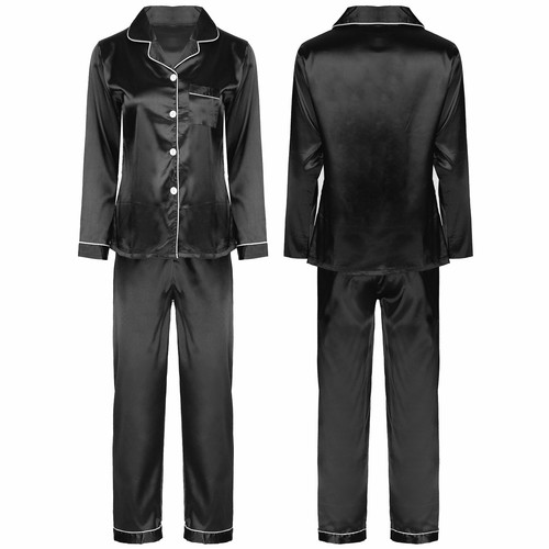 Conjunto de pijama de satén de seda para mujer manga larga con botones ropa de dormir ropa de dormir plus - Imagen 2 de 63