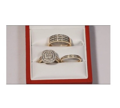 2ct Rundschnitt Moissanit Paar Ehering Band Trio Set 14k Gelbgold Over - Bild 2 von 12