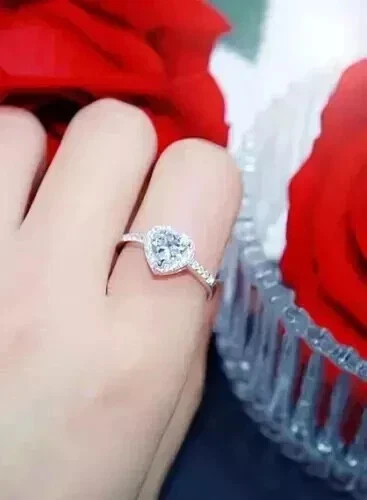 2 kt Herzschliff echter Moissanit Halo Verlobungsring 14 K Weißgold plattiert Silber - Bild 8 von 9
