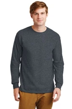 👕 ADULT L GILDAN ULTRA COTTON LONG SLEEVE T-SHIRT DARK HEATHER G2400 WHOLESALE
