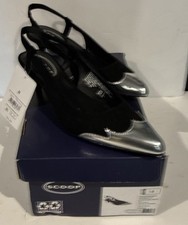 Women SCOOP NEW Pumps Low Kitten Heel Black WSilver Pointed Toe Dress Pump Shoes