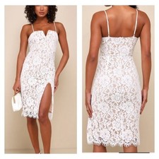 LULUS Amazing Allure White Crochet Lace Bodycon Midi Dress SZ XL Bridal NEW