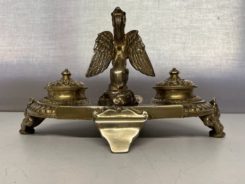 Art Nouveau Brass Double Ink Stand Heavy With Griffin - Foto 20 di 20