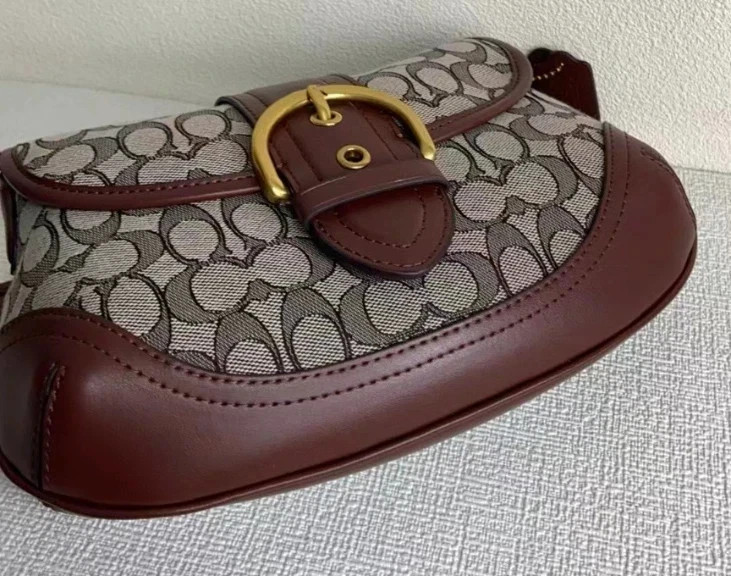 Coach Leather Soho Bag Signature Jacquard Shoulder Bag Brass/Oak Maple CJ814 NWT