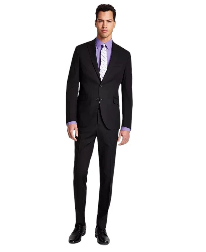 Kenneth Cole Mens Slim fit 2 Piece Suit 48 L / 42 Waist Black Solid