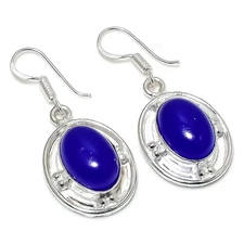 Blue Onyx Gemstone Handmade 925 Sterling Silver Jewelry Earring Size 1.50"