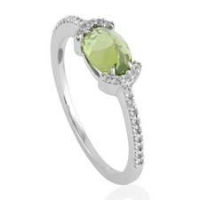Peridot Ring Sterling Silver Peridot White Topaz Halo Ring August Birthstone