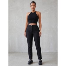 Chevron Textured Black High-Waist Trousers Skinny Stretch Dress Pants S/ 4 / 26  