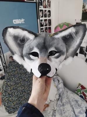 Handmade Wolf Full Mask Faux Fur Gray White Black Adult Unisex Costume