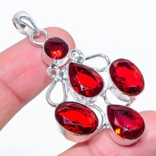 Red Garnet  Gemstone Handmade 925 Sterling Silver Jewelry Pendant Size 2''