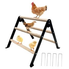 Baby Chick Perch Toys for Coop, Metal Stand with Natural Wooden Roosting