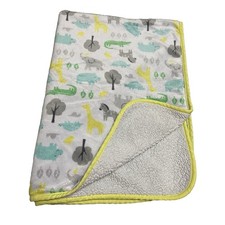 Carter's Animals Baby Blanket Jungle Safari Velour Sherpa Green Gray Yellow