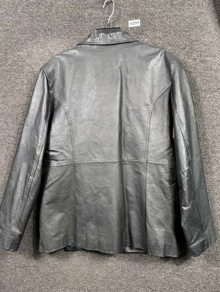 Винтажный Moda Италии Bellagio кожи мотоциклиста куртка женщин размер XXL черный кнопка застежки - Изображение 2 из 4