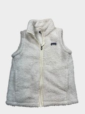 White Fuzzy Patagonia Zipper Vest Fleece Girls Youth Size L Large 12