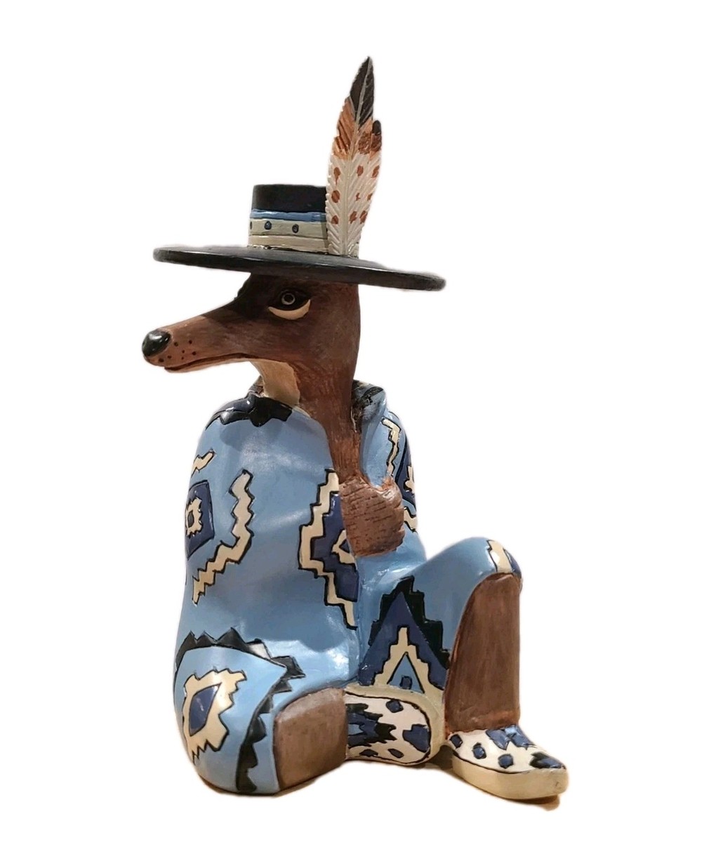 Robert Shields Signed Trickster Coyote Figurine Statue Folk Art