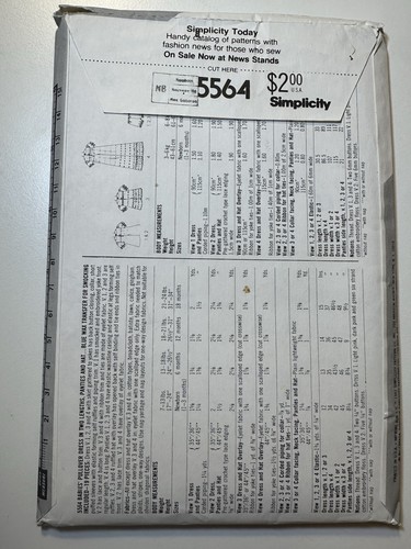 Newborn Sewing Pattern Simplicity 5564 Babies Pullover Dress Panties Hat (B5) - Picture 2 of 4
